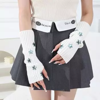 1 пара Женский зимний теплый чехол для рук Y2K для активного отдыха на природе для езды на велосипеде чёрный