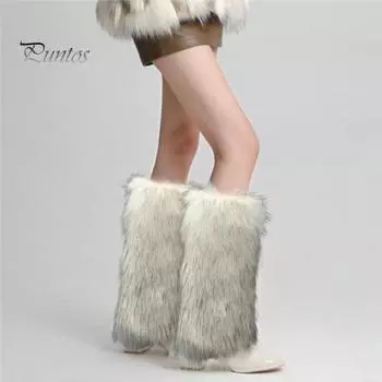 1 пара зимних чехлов для икр, пушистый искусственный мех, противоскользящие, однотонные, JK Style, эластичные, утолщенные, повседневные, спортивные, для прогулок, гетры 15cm белый