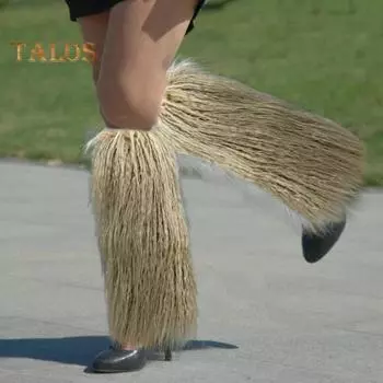 1 пара зимних чехлов для икр, пушистый искусственный мех, противоскользящие, однотонные, JK Style, эластичные, утолщенные, повседневные, спортивные, для прогулок, гетры 15cm хаки