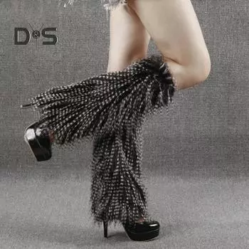 1 пара зимних чехлов для икр, пушистый искусственный мех, противоскользящие, однотонные, JK Style, эластичные, утолщенные, повседневные, спортивные, для прогулок, гетры 15cm хаки