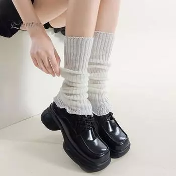 1 пара зимних чехлов для икр, трикотажные противоскользящие однотонные эластичные чехлы с искусственным жемчугом в стиле Лолиты, JK, для косплея, повседневной носки, для занятий спортом и отдыха, гетры белый