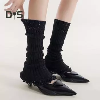 1 пара зимних чехлов для икр, трикотажные противоскользящие однотонные эластичные чехлы с искусственным жемчугом в стиле Лолиты, JK, для косплея, повседневной носки, для занятий спортом и отдыха, гетры белый