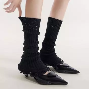 1 пара зимних чехлов для икр, трикотажные противоскользящие однотонные эластичные чехлы с искусственным жемчугом в стиле Лолиты, JK, для косплея, повседневной носки, для занятий спортом и отдыха, гетры белый