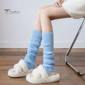 1 пара зимних чехлов для икр, трикотажные эластичные, сохраняющие тепло, нескользящие, утолщенные, гетры в японском стиле, носки с начесом для холодной погоды розовый