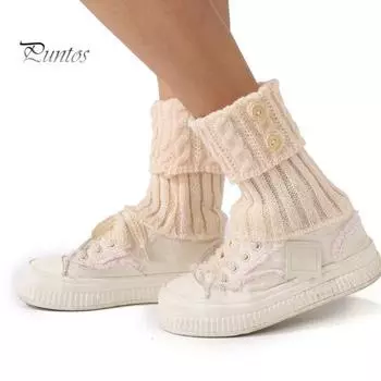 1 пара зимних чехлов на лодыжку, трикотажные, нескользящие, однотонные, с декором из пуговиц, эластичные, скрученные, с текстурой JK, для косплея, для выступлений, для повседневной носки, для спорта и прогулок серый