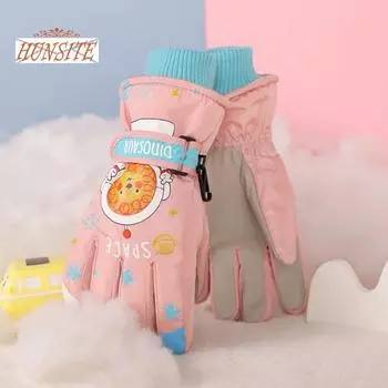 1 пара зимних детских снежных перчаток. Теплые ветрозащитные мягкие плюшевые перчатки из водоотталкивающей ткани с сенсорным экраном. Лыжные перчатки с длинными пальцами для малышей. жёлтый