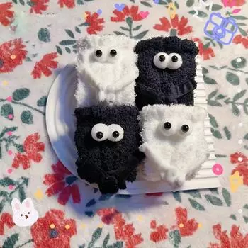 1 пара зимних флисовых теплых носков, забавные креативные милые мультяшные черно-белые носки средней длины, утолщенные носки с магнитной присоской чёрный