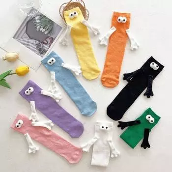 1 пара зимних хлопковых носков для малышей с милыми мультяшными глазами, держащиеся за руки магнитные носки, удобные мягкие эластичные теплые носки средней длины