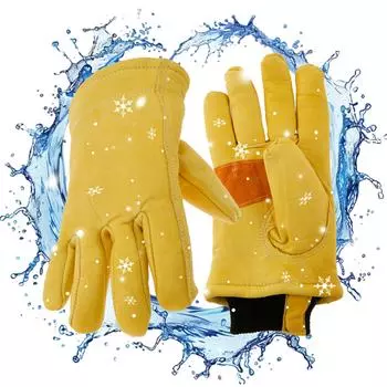 1 пара зимних кожаных перчаток Прочные нескользящие кожаные перчатки Водонепроницаемые теплые перчатки Утолщенные и мягкие теплые перчатки 1 pair жёлтый