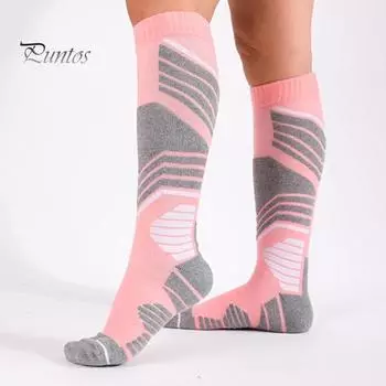 1 пара зимних лыжных носков для женщин, теплые носки для походов, высокие до колена, хлопковые носки для сноуборда, катания на лыжах и велоспорта на открытом воздухе синий