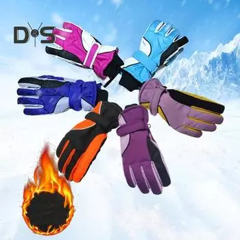 1 пара зимних лыжных перчаток с бархатной подкладкой, водонепроницаемые, унисекс, ветрозащитные, толстые, сохраняющие тепло, с нескользящей застежкой на запястье, для езды на велосипеде и горных лыжах чёрный/оранжевый