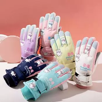 1 пара зимних лыжных перчаток с застежкой-лентой, водонепроницаемые, ветрозащитные, с флисовой подкладкой, термоперчатки для детей с сенсорным экраном темно-синий