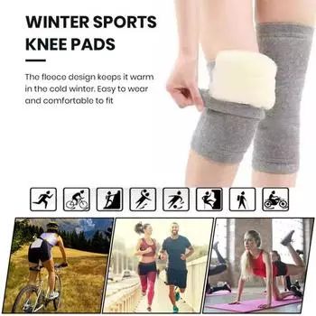 1 пара зимних наколенников, толстые плюшевые вязаные эластичные теплые толстые однотонные противоскользящие морозостойкие наколенники, гибкие унисекс наколенники синий