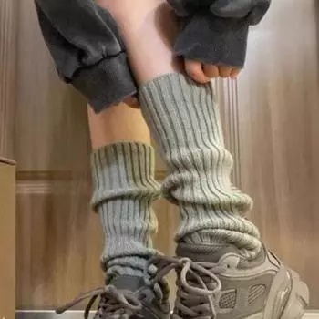 1 пара зимних носков для голени, трикотажные, противоскользящие, высокоэластичные, в стиле JK Lolita, однотонные, эластичные, утолщенные, для повседневной носки, спортивные гетры белый