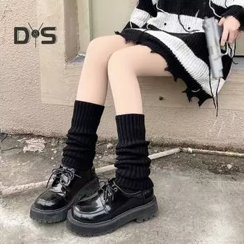 1 пара зимних носков для голени, трикотажные, противоскользящие, высокоэластичные, в стиле JK Lolita, однотонные, эластичные, утолщенные, для повседневной носки, для занятий спортом и прогулок серый