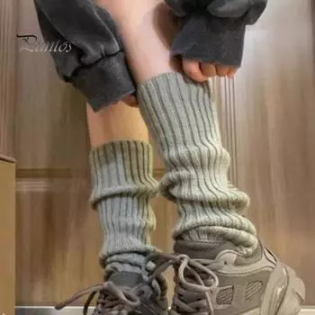1 пара зимних носков для голени, трикотажные, противоскользящие, высокоэластичные, в стиле JK Lolita, однотонные, эластичные, утолщенные, для повседневной носки, для занятий спортом и прогулок серый
