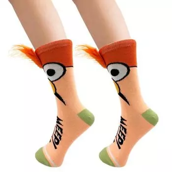 1 пара зимних носков с героями мультфильмов, с принтом в виде искусственных волос, противоскользящие длинные носки-трубы для пары, эластичные носки для повседневной носки оранжевый
