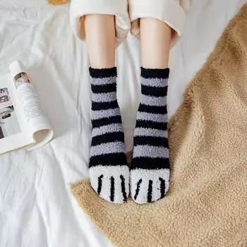 1 пара зимних носков с изображением пальцев животных и кошачьих лапок, утепленные носки для сна, теплые зимние носки из кораллового флиса 5