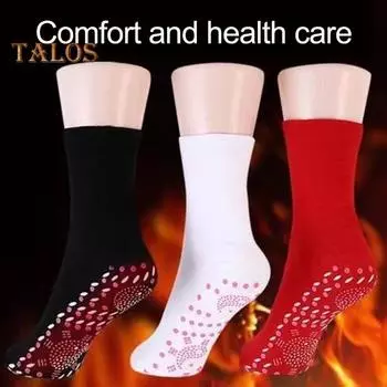 1 пара зимних носков с подогревом, массаж подошвы частицами, способствующий циркуляции крови, самонагревающиеся носки средней длины, высокоэластичные, теплые носки-тапочки красный
