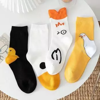1 пара зимних носков с рисунком гуся и утки, средней длины, высокоэластичные, нескользящие, комфортные, теплые, спальные носки One Size 2