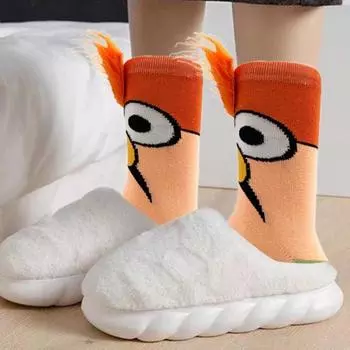 1 пара зимних носков с рисунком из мультфильмов, с принтом в виде искусственных волос, противоскользящие, длинные