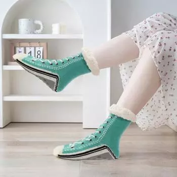 1 пара зимних носков с рисунком обуви, с плюшевой подкладкой, сохраняющих тепло, рождественские высокие носки, теплые осенние носки темно-фиолетового