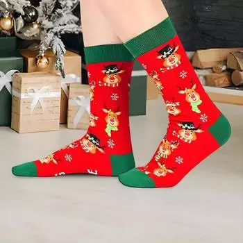 1 пара зимних носков с рисунком снеговика и букв, сохраняющих тепло, Рождество B