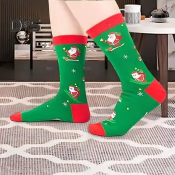 1 пара зимних носков с рисунком снеговика и букв, сохраняющих тепло, рождественские высокие носки, гетры, осенне-зимние носки-тапочки, праздничный подарок C