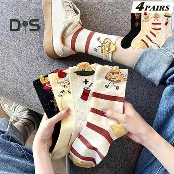 1 пара зимних носков с рисунком в японском стиле с рисунком чипсов бургера, средней длины, противоскользящие, высокоэластичные, сохраняющие тепло, спортивные носки унисекс, повседневные носки One Size D