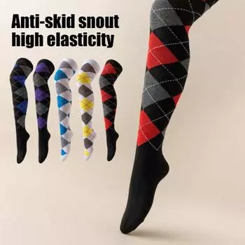 1 пара зимних носков с ромбовидным принтом, теплые, очень свободные, чулки контрастного цвета для повседневной носки и танцев красный