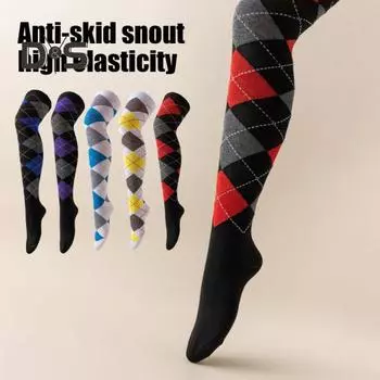 1 пара зимних носков с ромбовидным принтом, теплые, очень свободные, чулки контрастного цвета для повседневной носки и танцев жёлтый