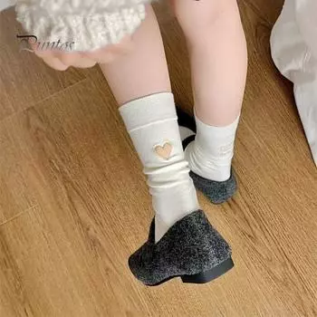 1 пара зимних носков с вышивкой в виде букв и сердец, средней длины, высокоэластичные, противоскользящие, один размер, подходит всем, однотонные спортивные повседневные носки чёрный