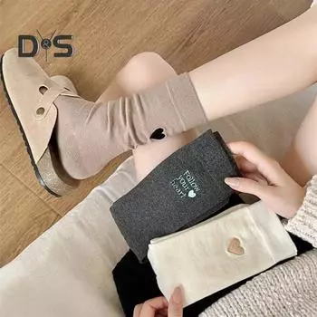 1 пара зимних носков с вышивкой в виде букв и сердец, средней длины, высокоэластичные, противоскользящие, один размер, подходит всем, однотонные спортивные повседневные носки белый