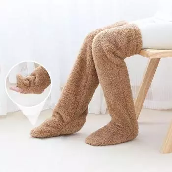 1 пара зимних носков-тапочек из утолщенного кораллового флиса с высокой трубкой, двойное утепление, защита коленных суставов, противоскользящие длинные носки, праздничный подарок, теплые носки для ног
