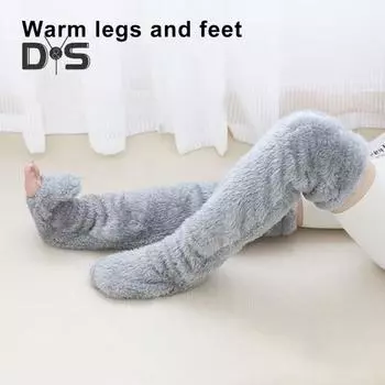 1 пара зимних носков-тапочек из утолщенного кораллового флиса с высокой трубкой, двойное утепление, защита коленных суставов, противоскользящие длинные носки, праздничный подарок, теплые носки для ног коричневый