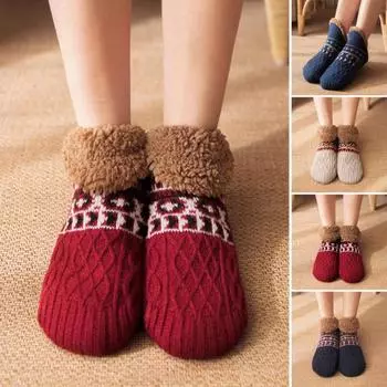 1 пара зимних носков-тапочек, утолщенные, пушистые, плюшевые, жаккардовые, сохраняющие тепло, противоскользящая подошва, теплые осенне-зимние носки-тапочки, праздничный подарок Mens темно-синий
