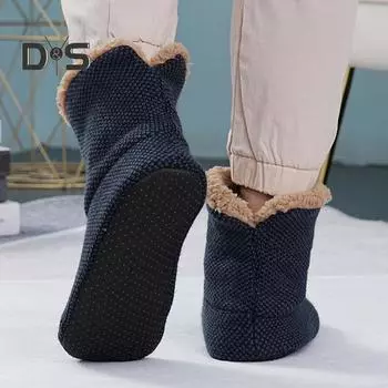 1 пара зимних носков-тапочек, утолщенные, пушистые, плюшевые, сохраняющие тепло, силиконовая подошва, жаккардовые гетры для ног, осенне-зимние носки-тапочки, праздничный подарок темно-синий