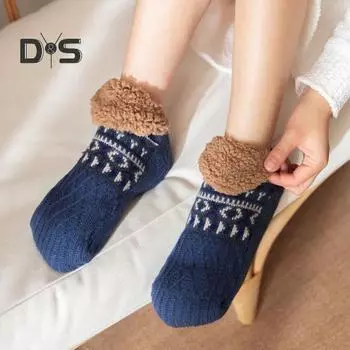 1 пара зимних носков-тапочек, утолщенные, пушистые, плюшевые, жаккардовые, сохраняющие тепло, противоскользящая подошва, теплые осенне-зимние носки-тапочки, праздничный подарок Mens кофейный