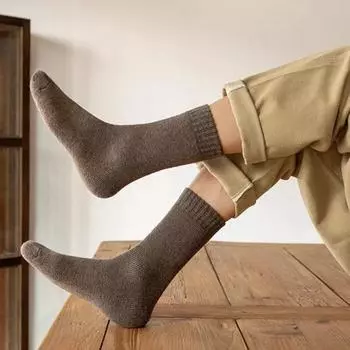 1 пара зимних носков, толстые плюшевые однотонные вязаные носки средней длины, защита лодыжки, мягкие морозостойкие, противоскользящие, эластичные термонапольные носки темно-синий