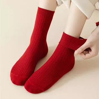 1 пара зимних носков унисекс, новогодние праздничные красные носки с вышивкой в виде мультфильма