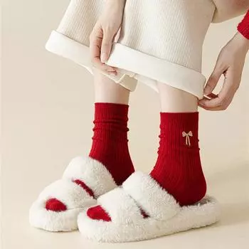 1 пара зимних носков унисекс, новогодние праздничные красные носки с вышивкой из мультфильмов, толстые винтажные носки средней длины, противоскользящие, высокоэластичные спортивные носки