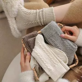 1 пара зимних носков унисекс, однотонные, средней длины, нескользящие, толстые, сохраняющие тепло, скрученная текстура, впитывающие пот, носки-тапочки для повседневной носки, для разных случаев