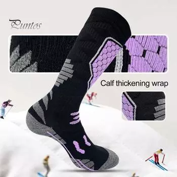 1 пара зимних носков унисекс с высоким голенищем, с геометрическим узором, влагоотводящие носки для пеших прогулок, спорта, машинной стирки, сохраняющие тепло, нескользящие, повседневные чулки чёрный