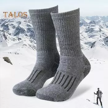 1 пара зимних носков унисекс, шерстяные носки с высоким голенищем для походов, спорта, машинная стирка, сохраняющие тепло, нескользящие, повседневные чулки серый