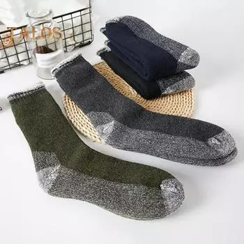 1 пара зимних носков унисекс, шерстяные носки средней длины для походов, спорта, машинной стирки, влагоотводящие, сохраняющие тепло, нескользящие, повседневные чулки чёрный