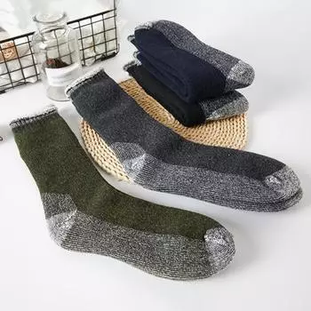 1 пара зимних носков унисекс средней длины из шерсти для походов и спорта, можно стирать в стиральной машине чёрный