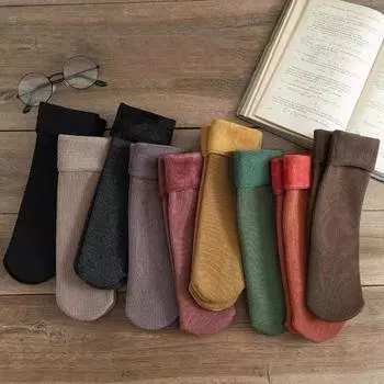 1 пара зимних носков унисекс, толстые, мягкие, плюшевые, однотонные, средней длины, с высокой эластичностью, противоскользящие, термовязаные, противоскользящие, напольные носки, женская и мужская домашняя одежда