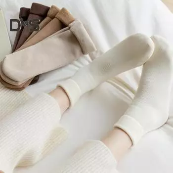 1 пара зимних носков, утолщенные плюшевые носки средней длины, высокоэластичные, нескользящие, не скатывающиеся, носки для ног, комфортные, теплые, носки для сна чёрный