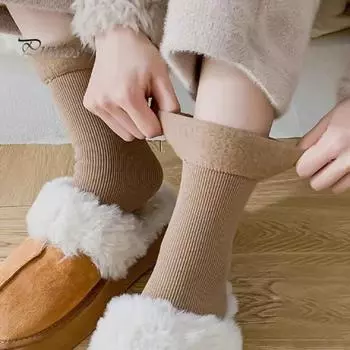 1 пара зимних носков, утолщенные плюшевые носки средней длины, высокоэластичные, нескользящие, не скатывающиеся, носки для ног, комфортные, теплые, носки для сна чёрный