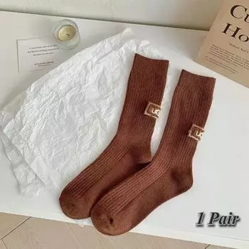 1 пара зимних однотонных бархатных утолщенных махровых носков, разноцветные носки средней длины до икры с вышитым логотипом, теплые, повседневные хлопковые носки EU35-40